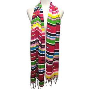 100% Viscose Womens Made in India Multi-Colored Striped Fringed Scarf 74" x 19"